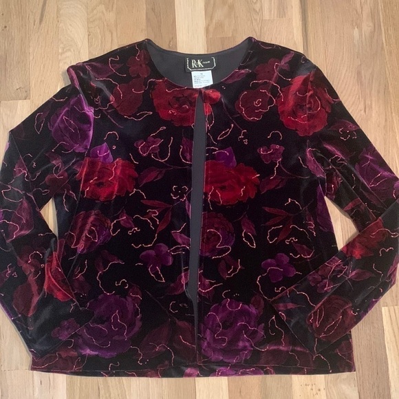 R&k Evening Vintage Glittered Velvet Floral Jacket Black/Red/Purple Women’s 14 - Picture 1 of 11